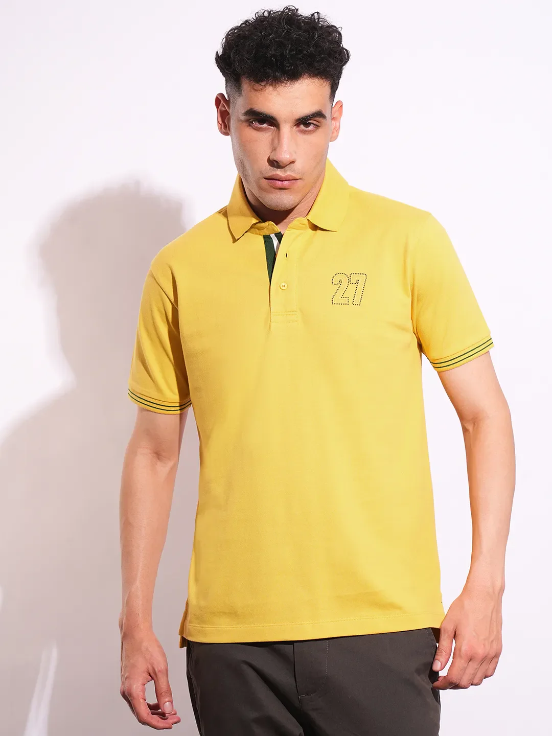 Yellow Regular Fit Men's Polo T-Shirt by Being Human Clothing