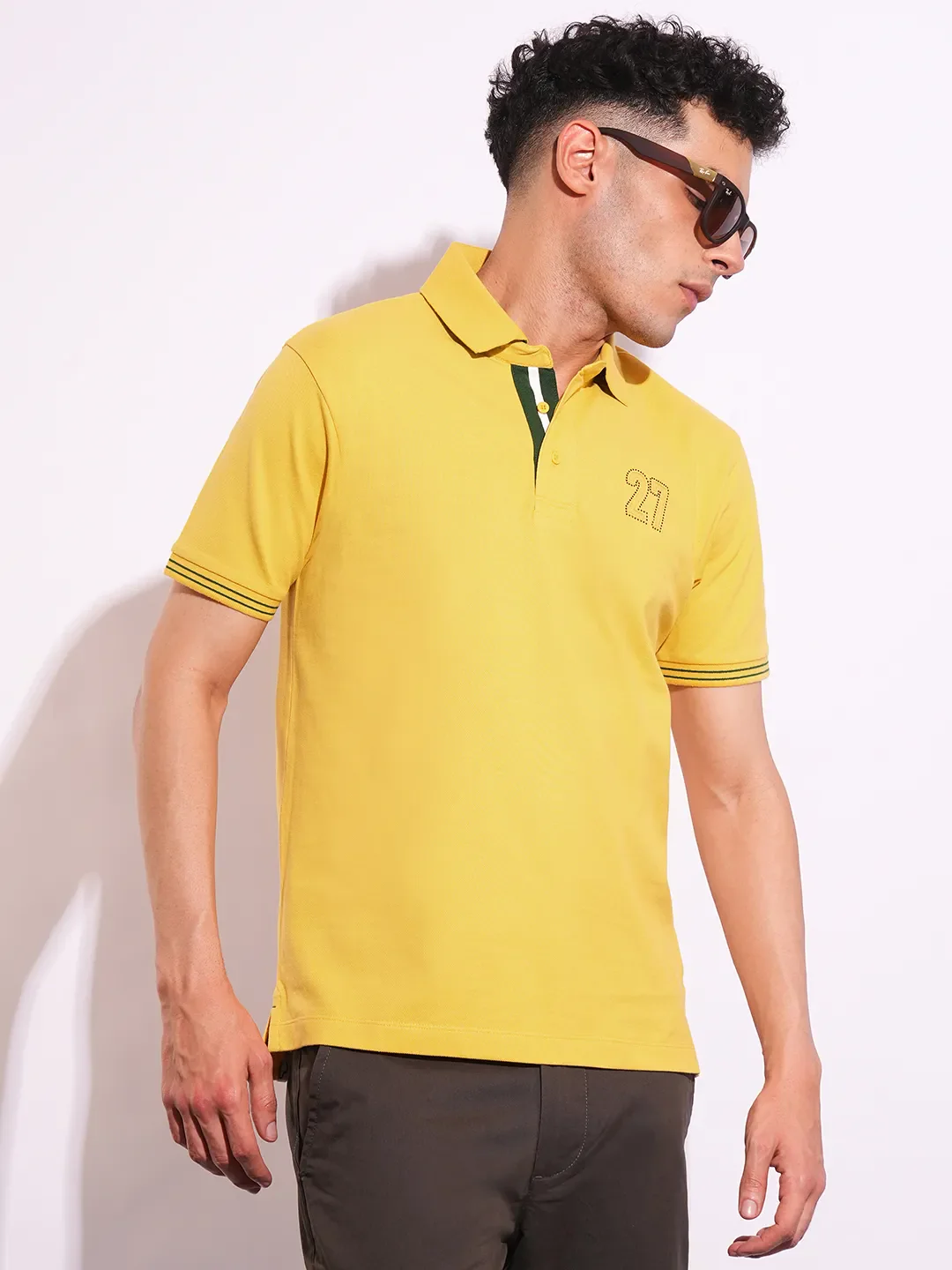 Yellow Regular Fit Men's Polo T-Shirt by Being Human Clothing - Image 6