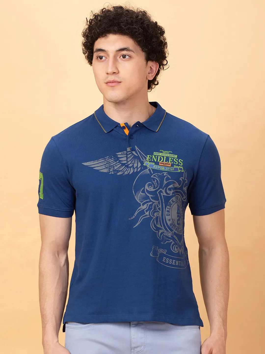 Navy Regular Fit Men's Polo T-shirt by Being Human Clothing