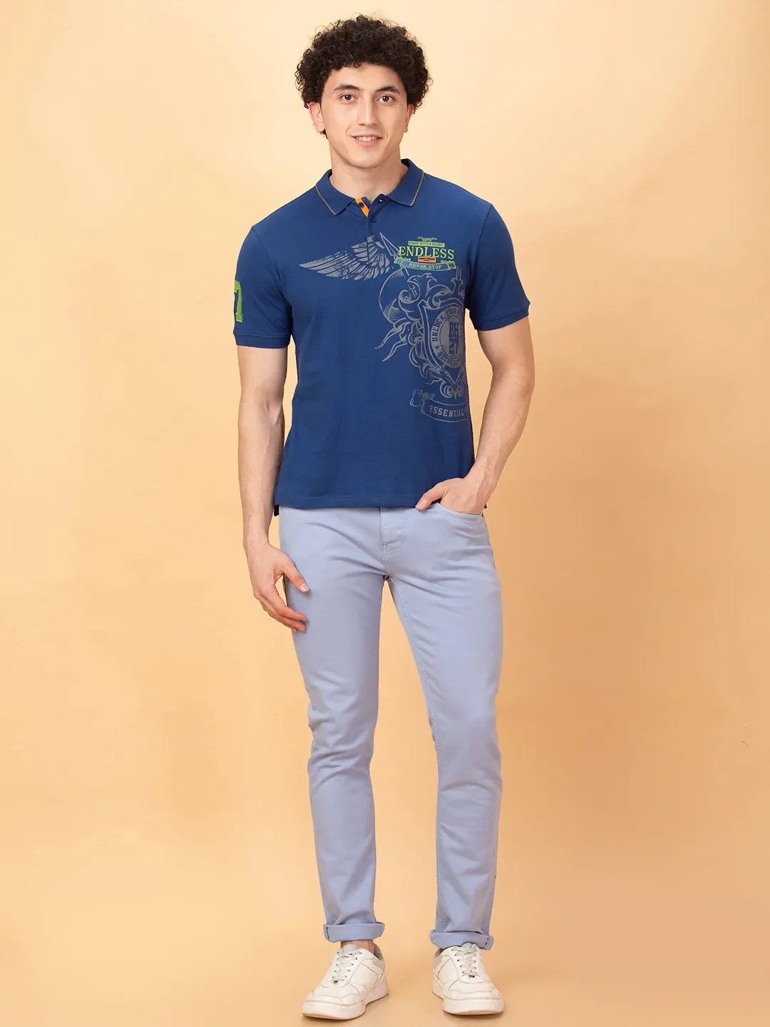 Navy Regular Fit Men's Polo T-shirt by Being Human Clothing - Image 2
