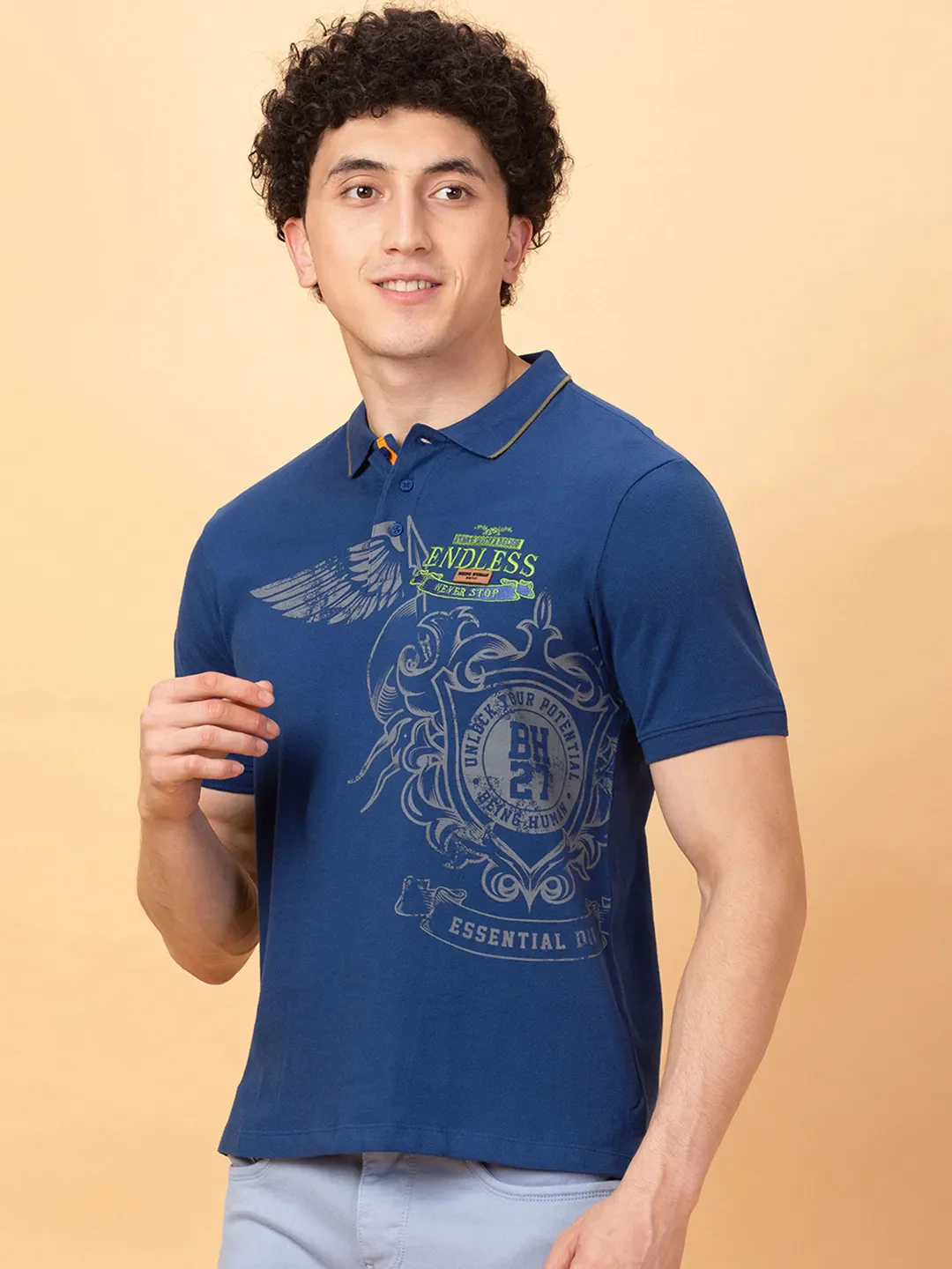 Navy Regular Fit Men's Polo T-shirt by Being Human Clothing - Image 4