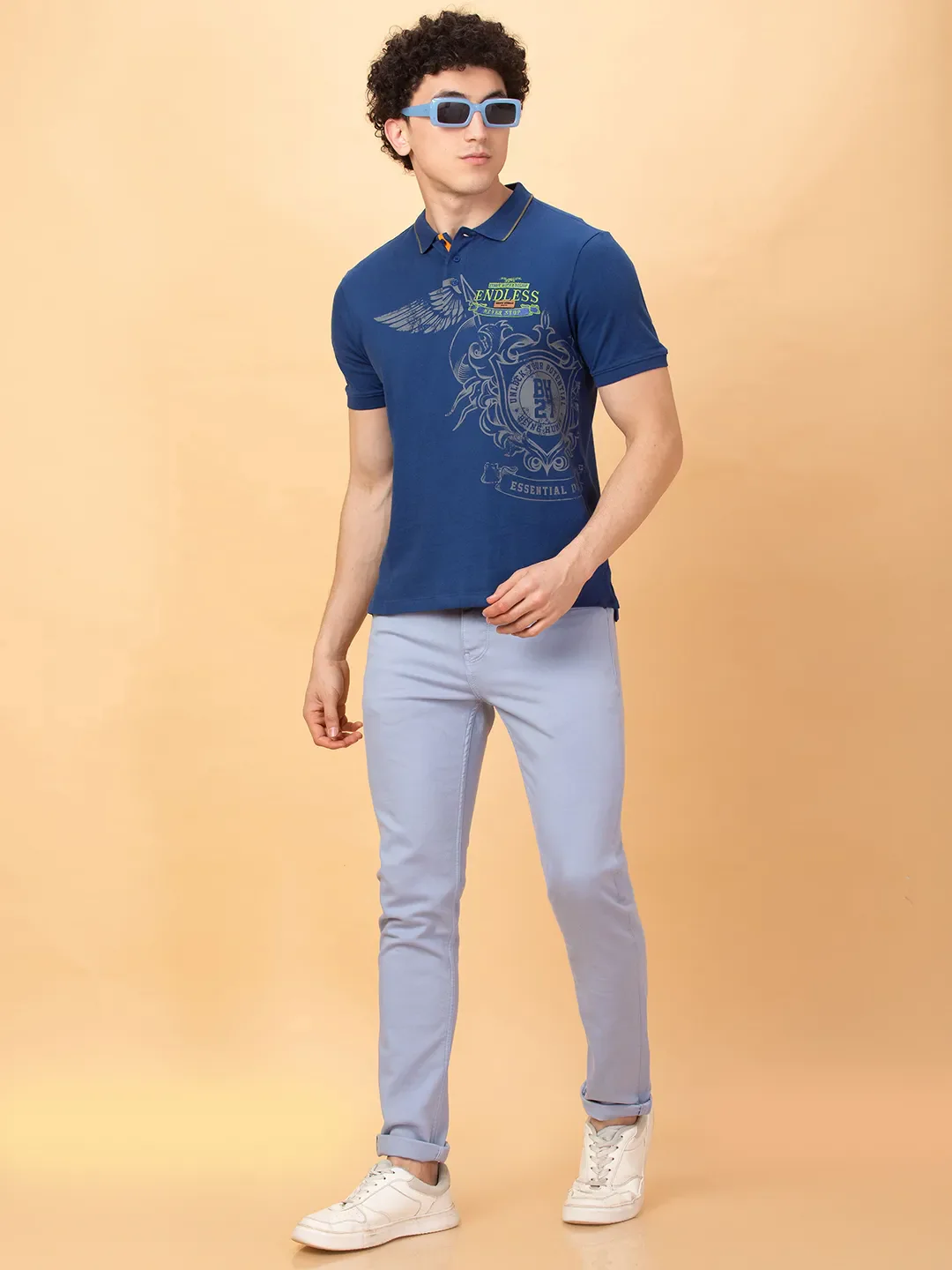 Navy Regular Fit Men's Polo T-shirt by Being Human Clothing - Image 6