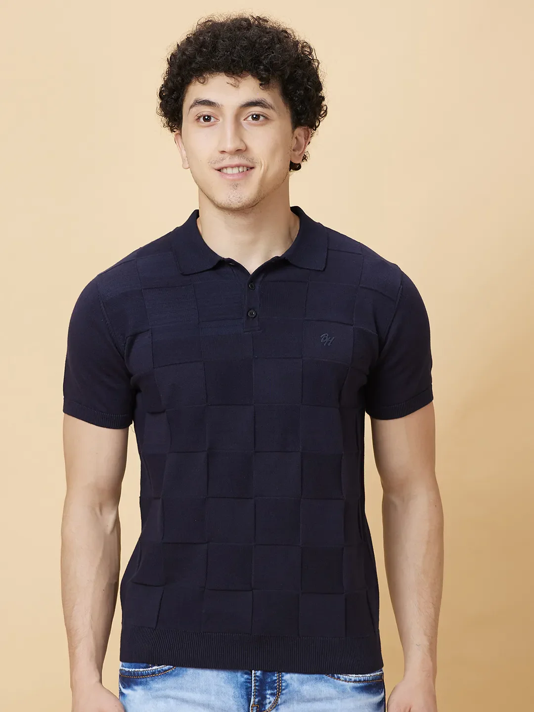 Dark Blue Regular Fit Men's Polo T-Shirt by Being Human Clothing