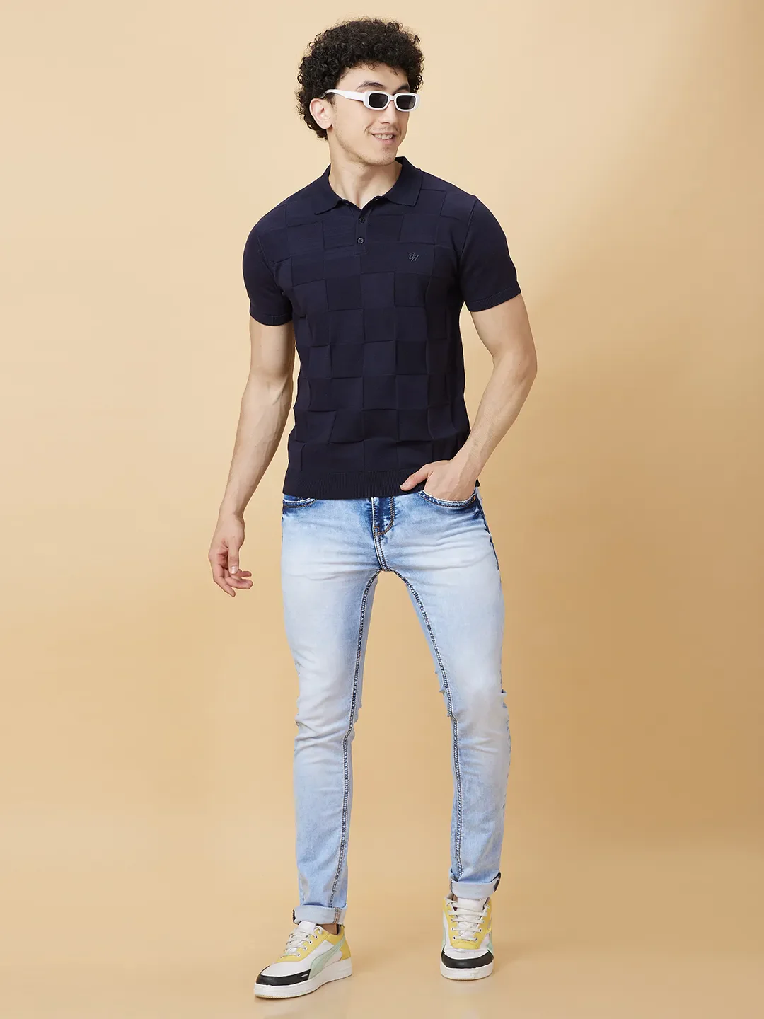 Dark Blue Regular Fit Men's Polo T-Shirt by Being Human Clothing - Image 6
