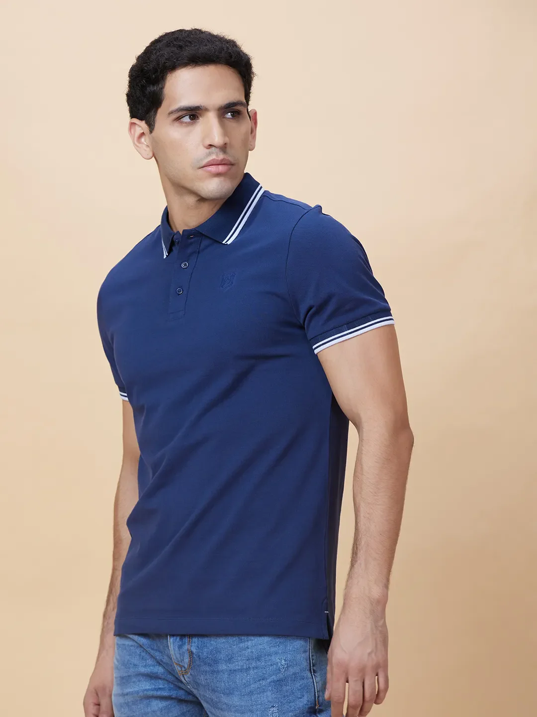 Navy Regular Fit Men's Polo T-shirt by Being Human Clothing - Image 4