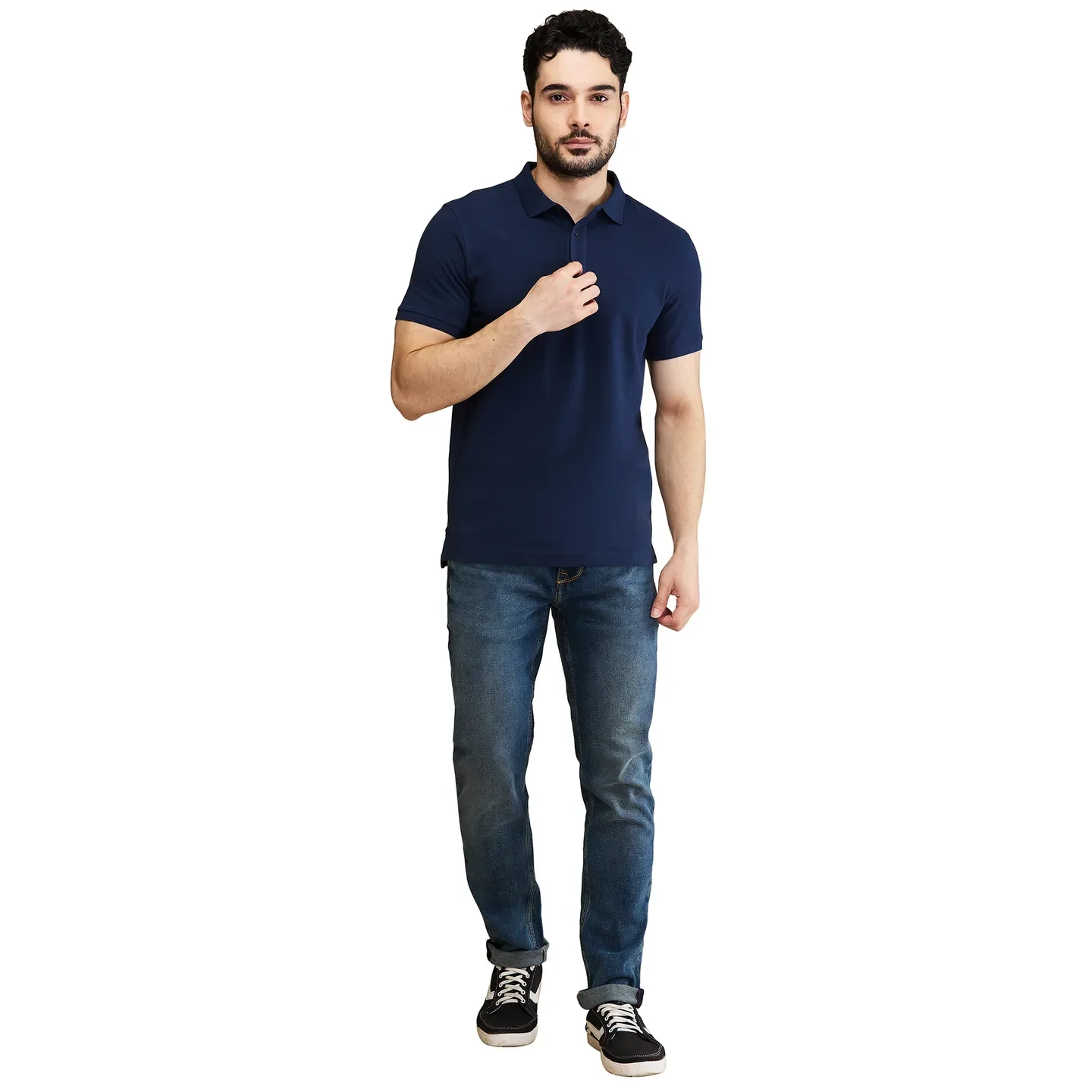 Dark Blue Regular Fit Men's Polo T-Shirt by Being Human Clothing - Image 2