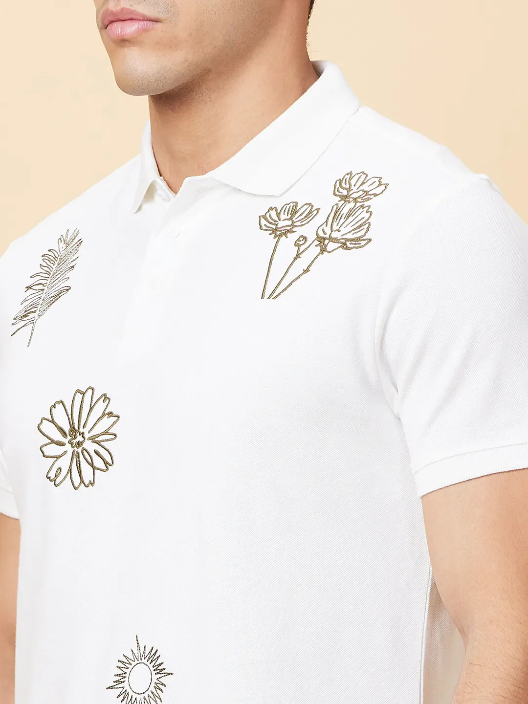 White Regular Fit Men's Polo T-Shirt by Being Human Clothing - Image 5