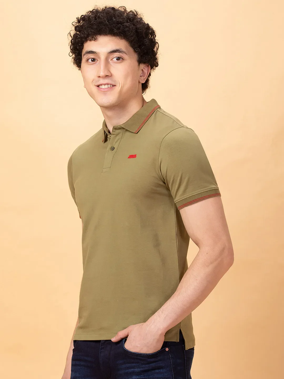 Olive Regular Fit Men's Polo T-shirt by Being Human Clothing - Image 4