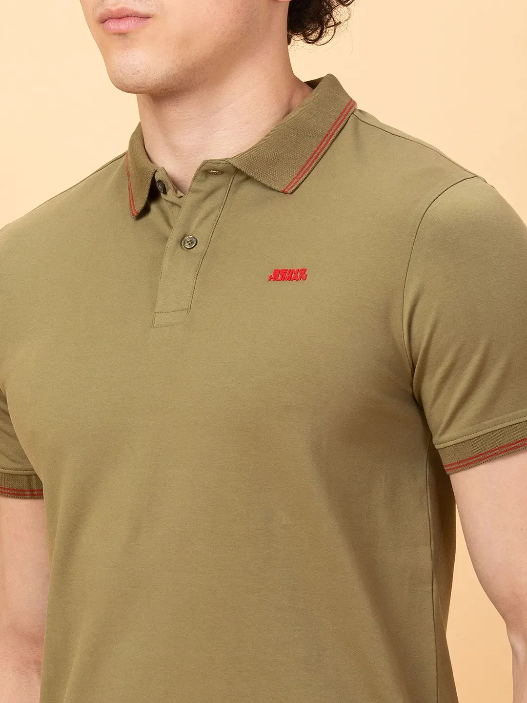 Olive Regular Fit Men's Polo T-shirt by Being Human Clothing - Image 5