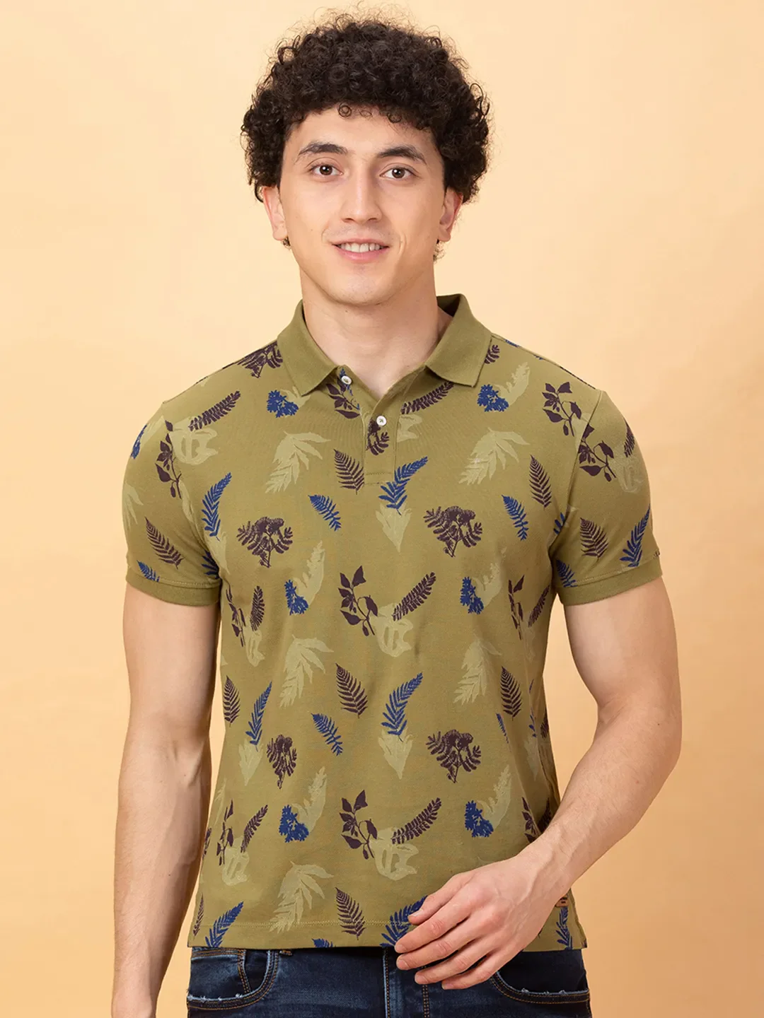 Olive Regular Fit Men's Polo T-shirt by Being Human Clothing