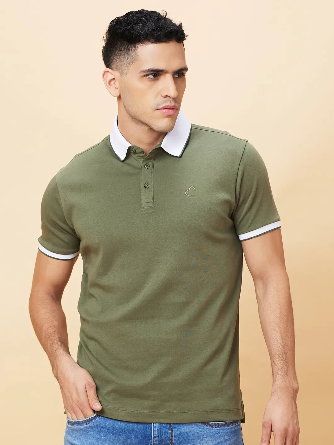 Dark Green Regular Fit Men's Polo T-Shirt by Being Human Clothing