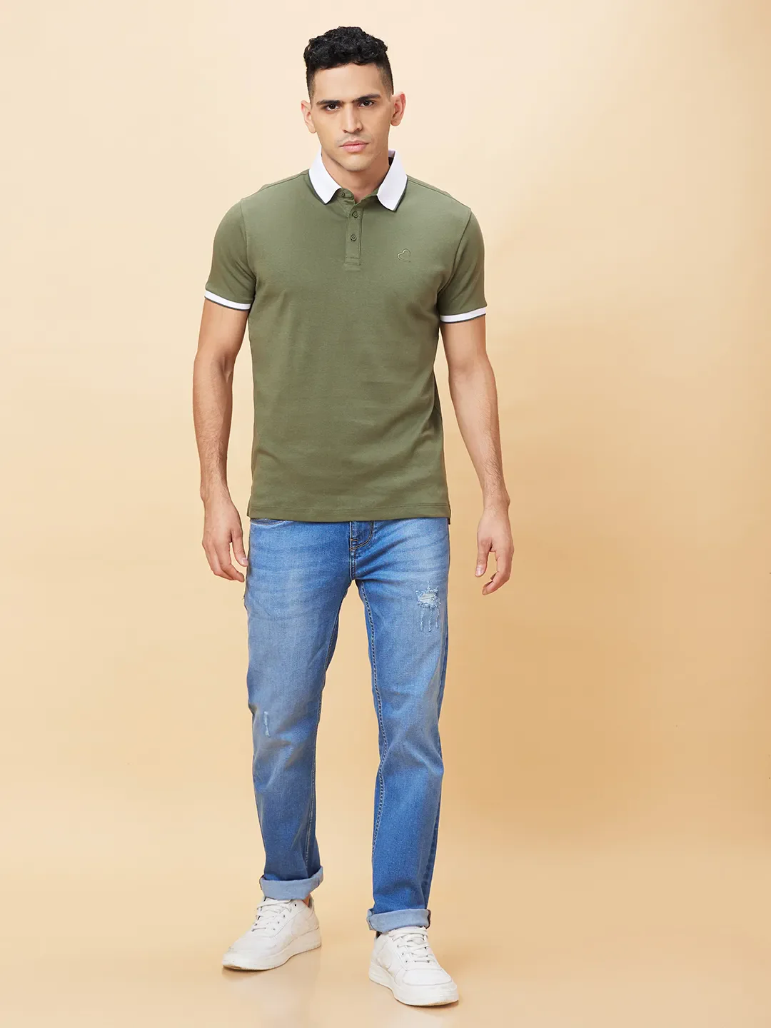 Dark Green Regular Fit Men's Polo T-Shirt by Being Human Clothing - Image 2