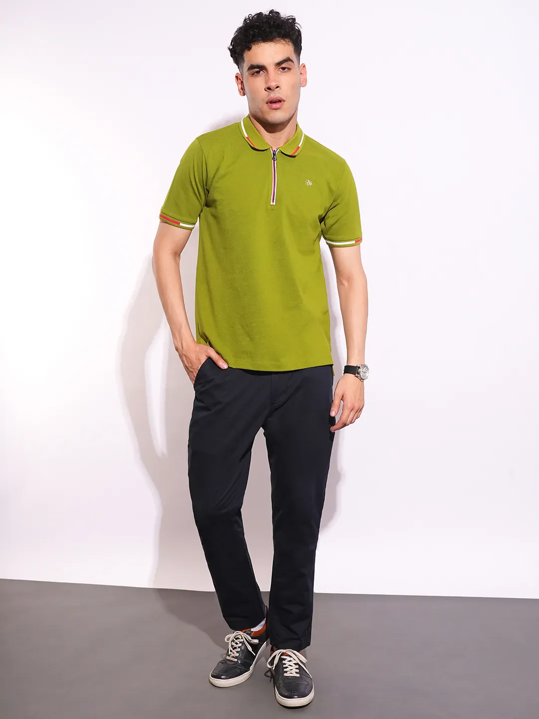 Green Regular Fit Men's Polo T-Shirt by Being Human Clothing - Image 4