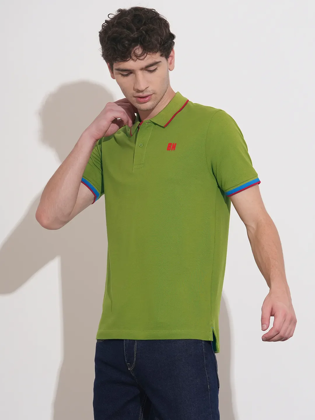 Green Regular Fit Men's Polo T-Shirt by Being Human Clothing - Image 2