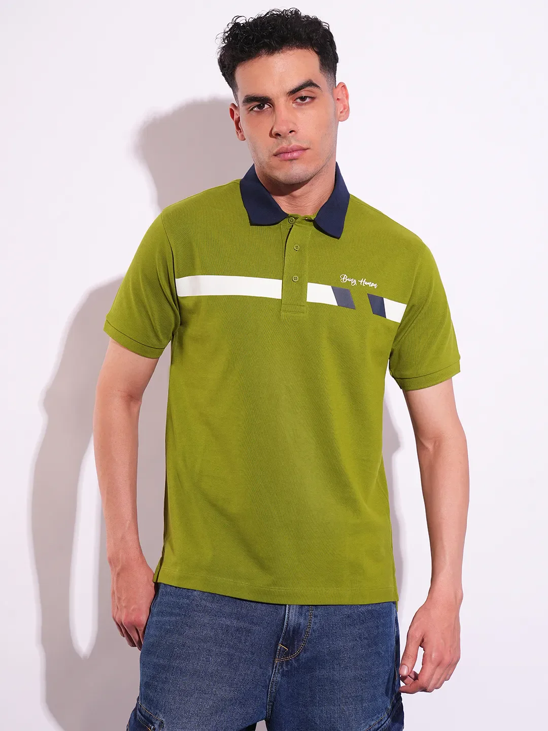Green Regular Fit Men's Polo T-Shirt by Being Human Clothing