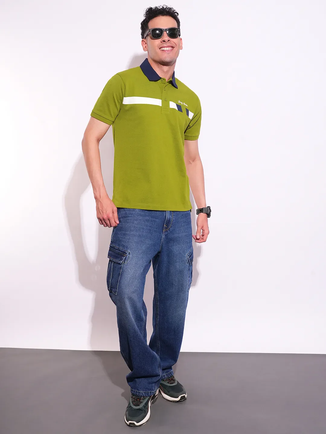 Green Regular Fit Men's Polo T-Shirt by Being Human Clothing - Image 4