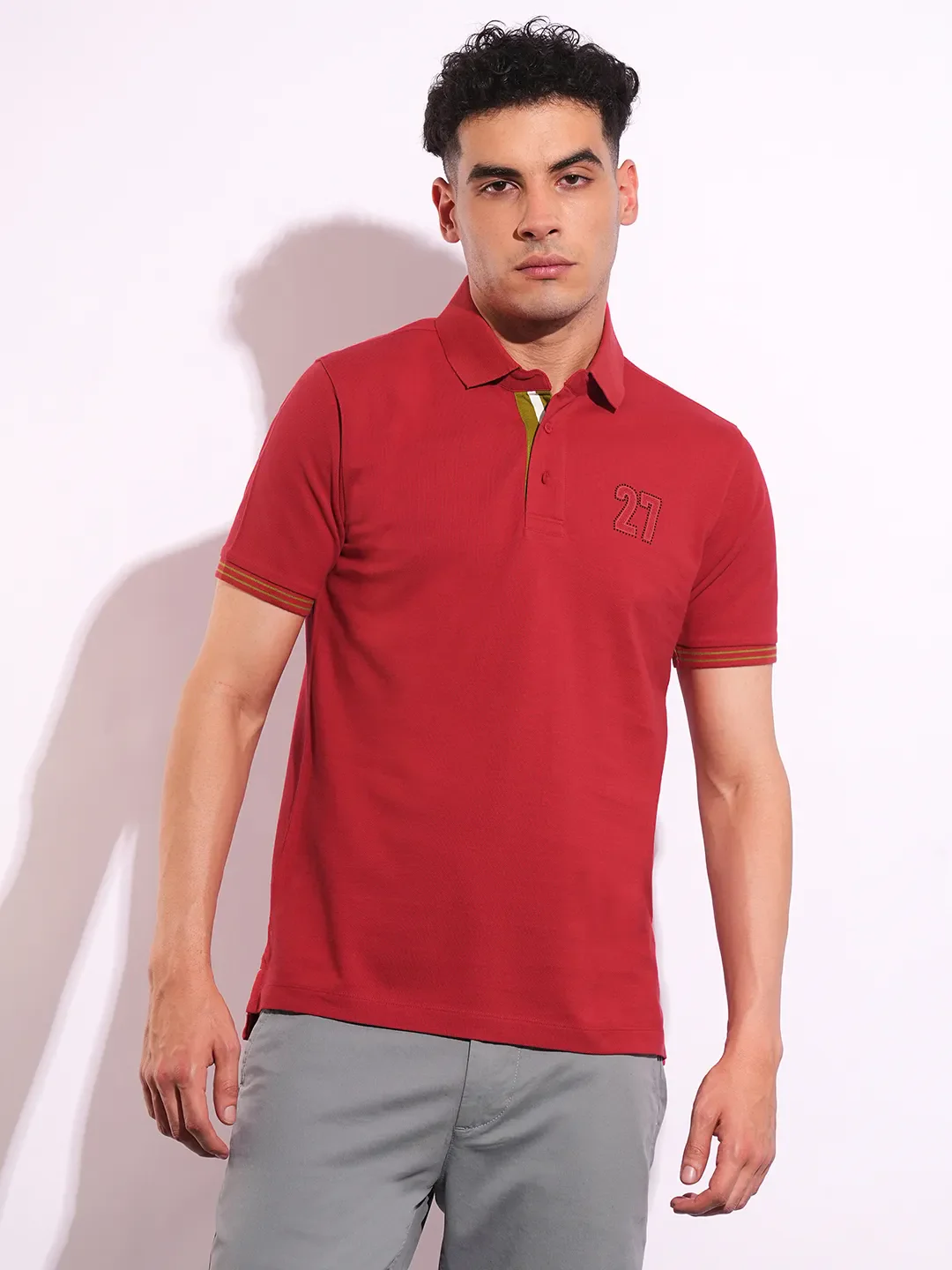 Red Regular Fit Men's Polo T-Shirt by Being Human Clothing