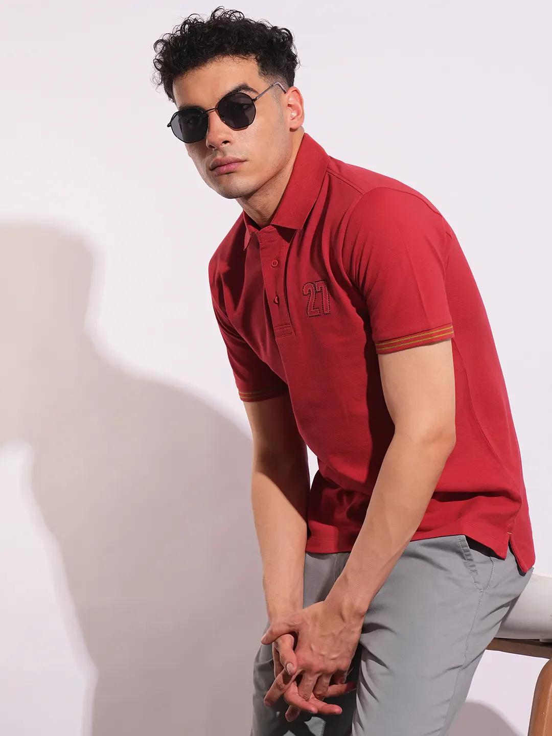 Red Regular Fit Men's Polo T-Shirt by Being Human Clothing - Image 6