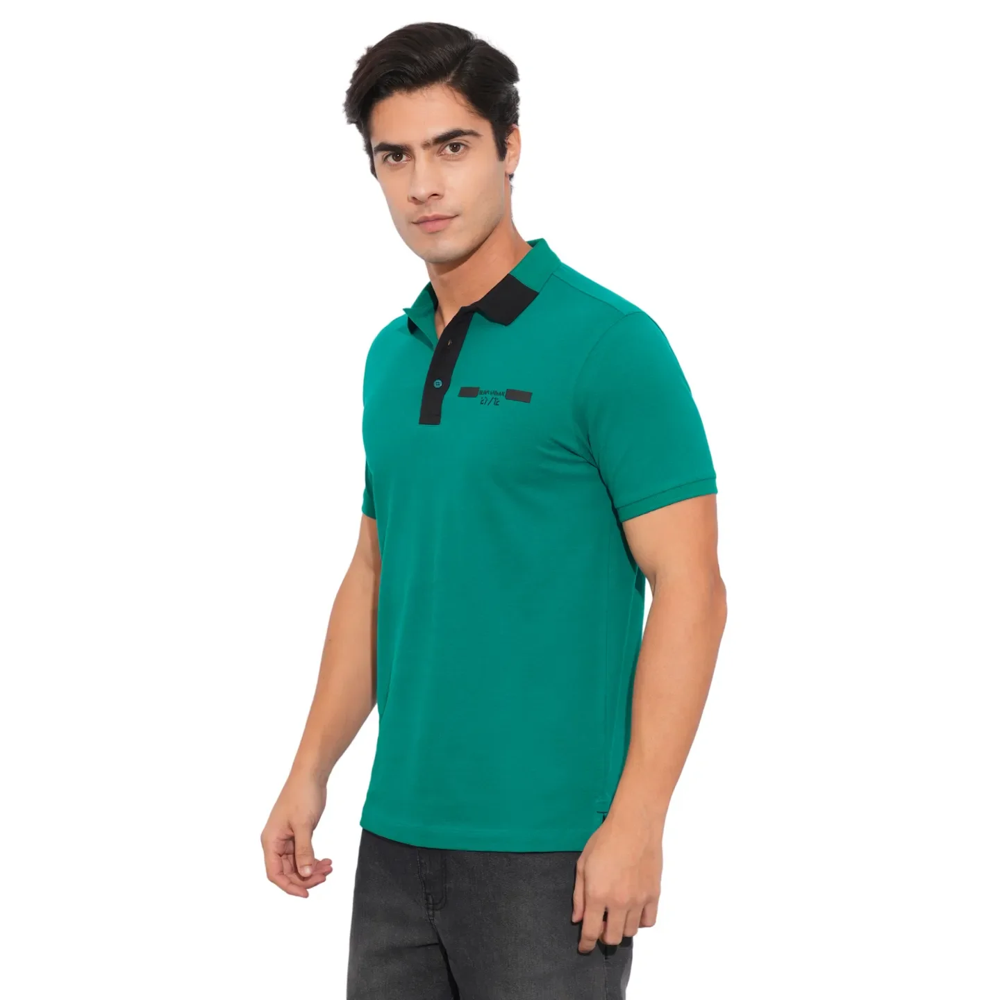 Teal Regular Fit Men's Polo T-Shirt by Being Human Clothing - Image 2