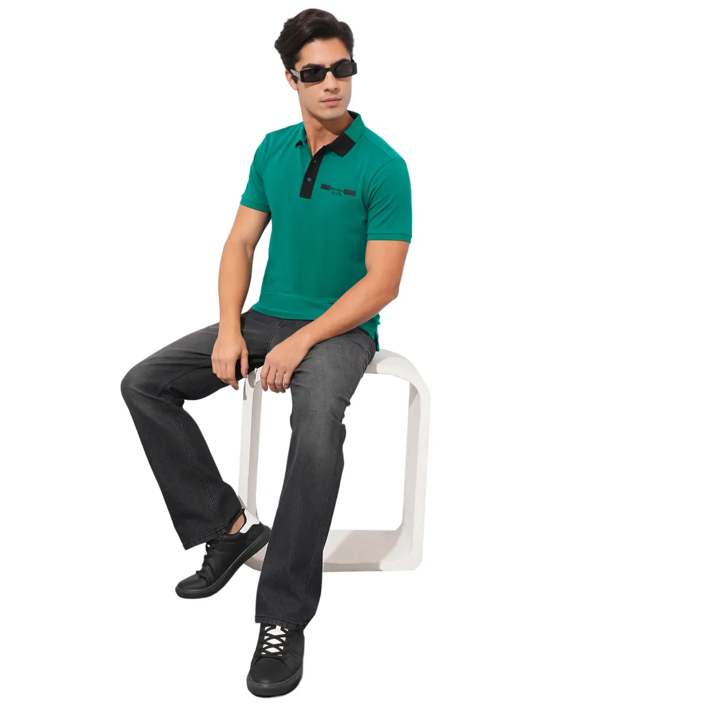 Teal Regular Fit Men's Polo T-Shirt by Being Human Clothing - Image 4