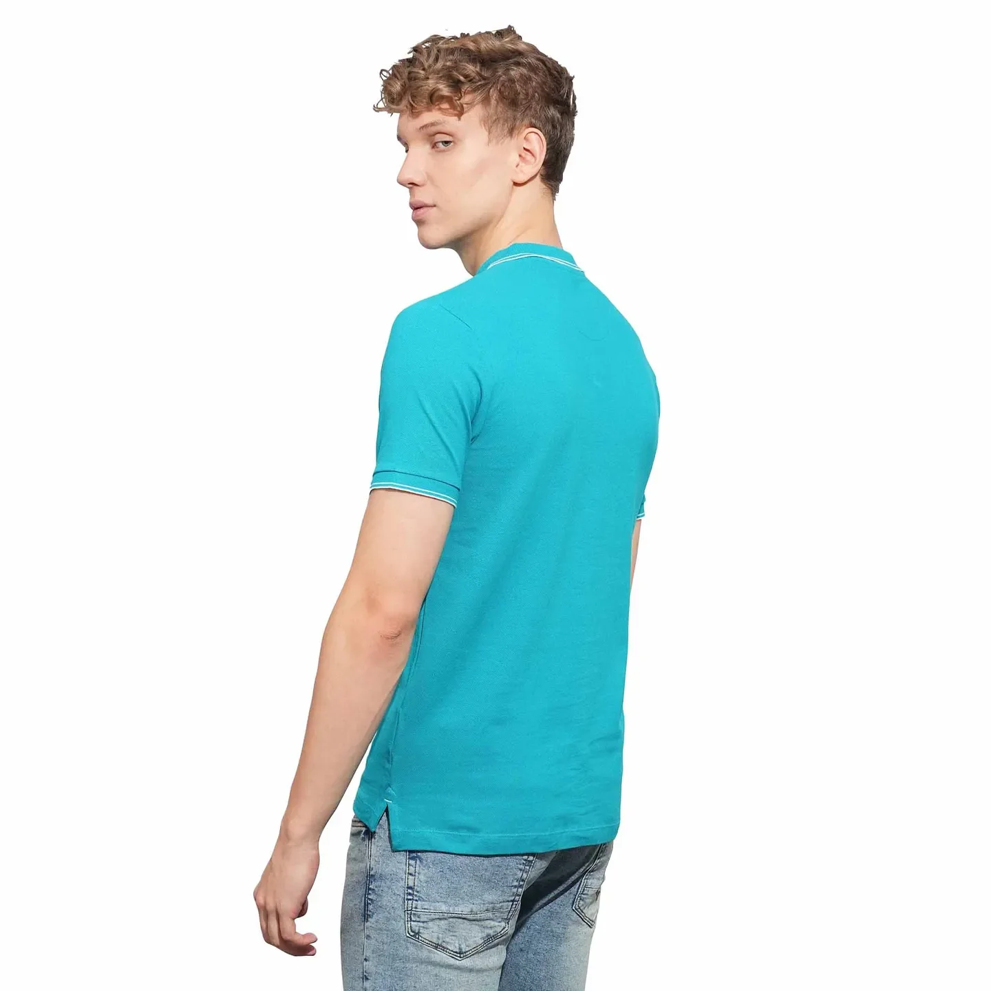 Teal Regular Fit Men's Polo T-Shirt by Being Human Clothing - Image 3