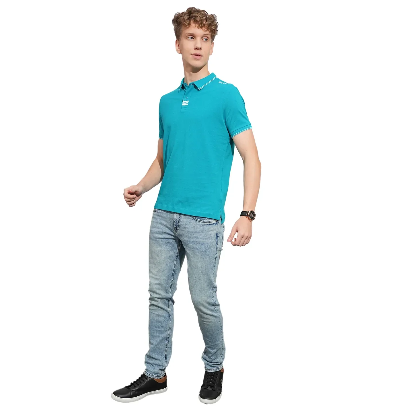 Teal Regular Fit Men's Polo T-Shirt by Being Human Clothing - Image 4
