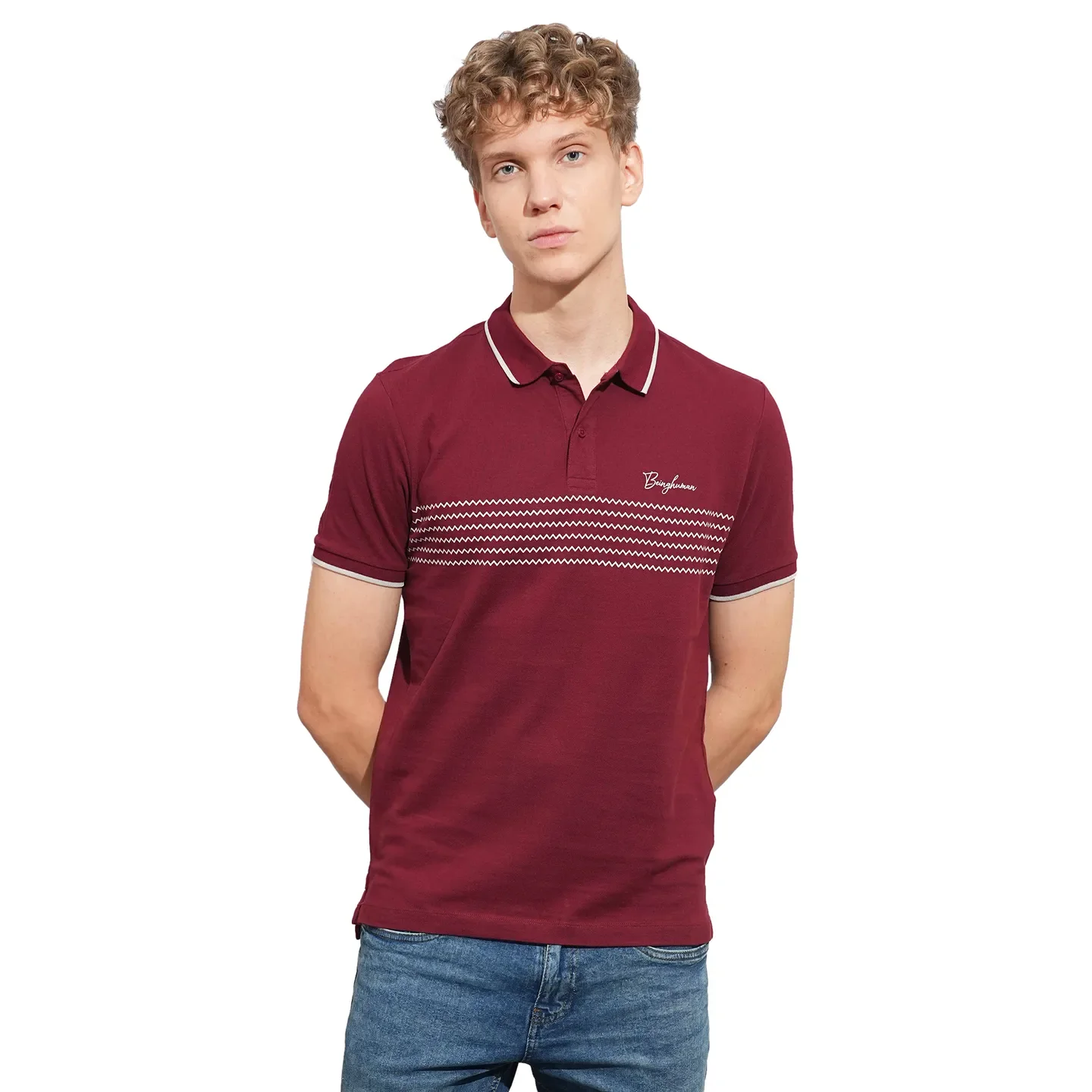 Wine Regular Fit Men's Polo T-Shirt by Being Human Clothing