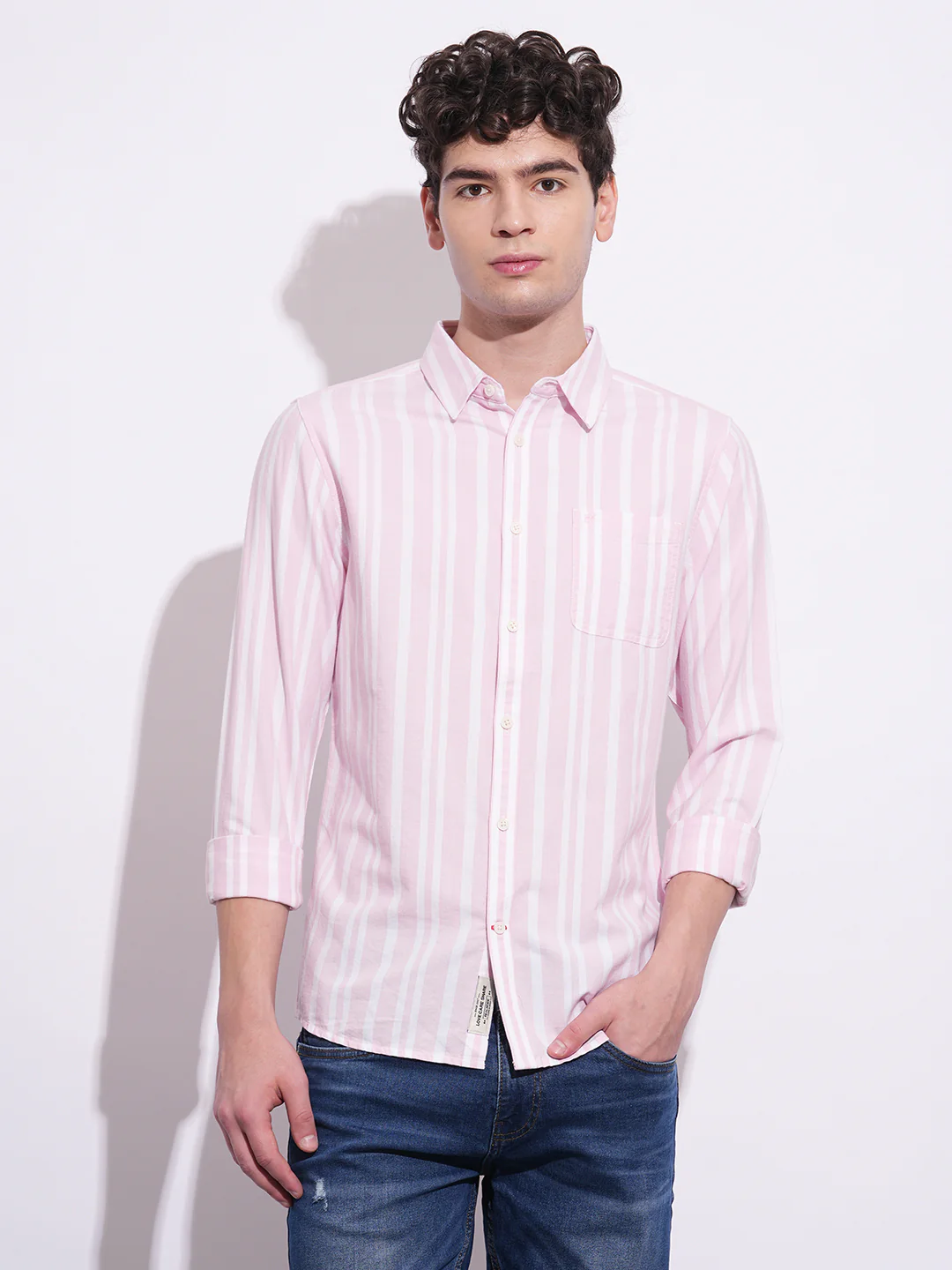 Light Pink Regular Fit Regular Collar Men's Shirt by Being Human Clothing