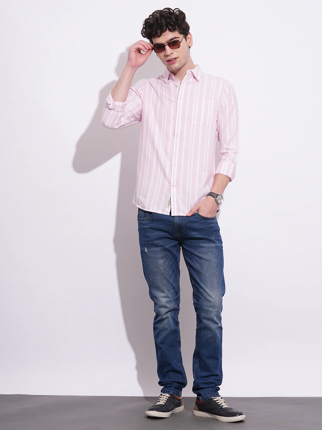 Light Pink Regular Fit Regular Collar Men's Shirt by Being Human Clothing - Image 5