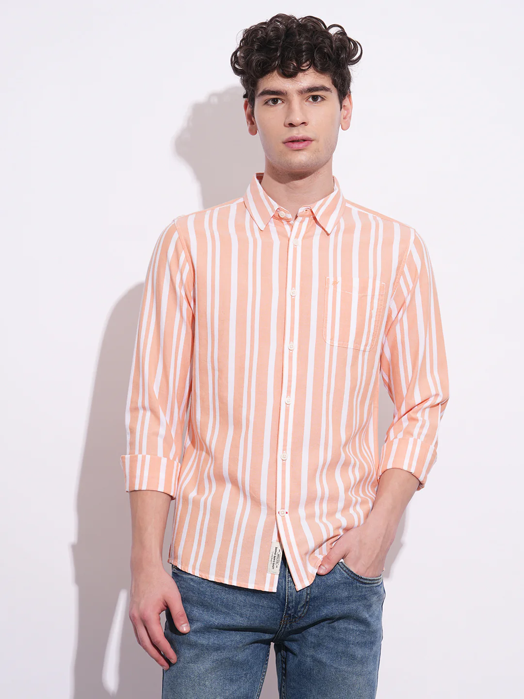 Orange Regular Fit Regular Collar Men's Shirt by Being Human Clothing