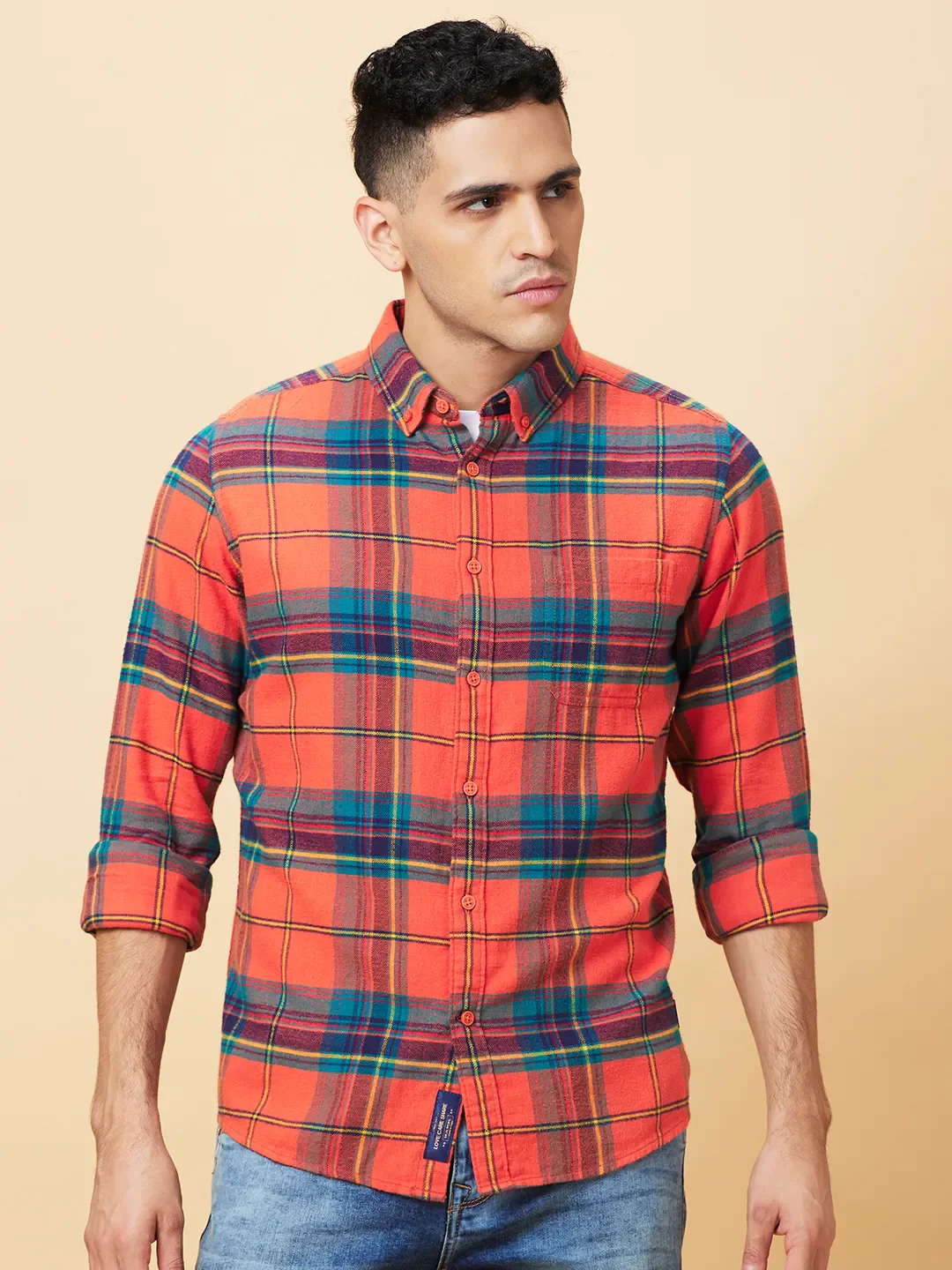 Yellow Slim Straight Fit Regular Collar Long Sleeves Men's Shirt by Being Human Clothing