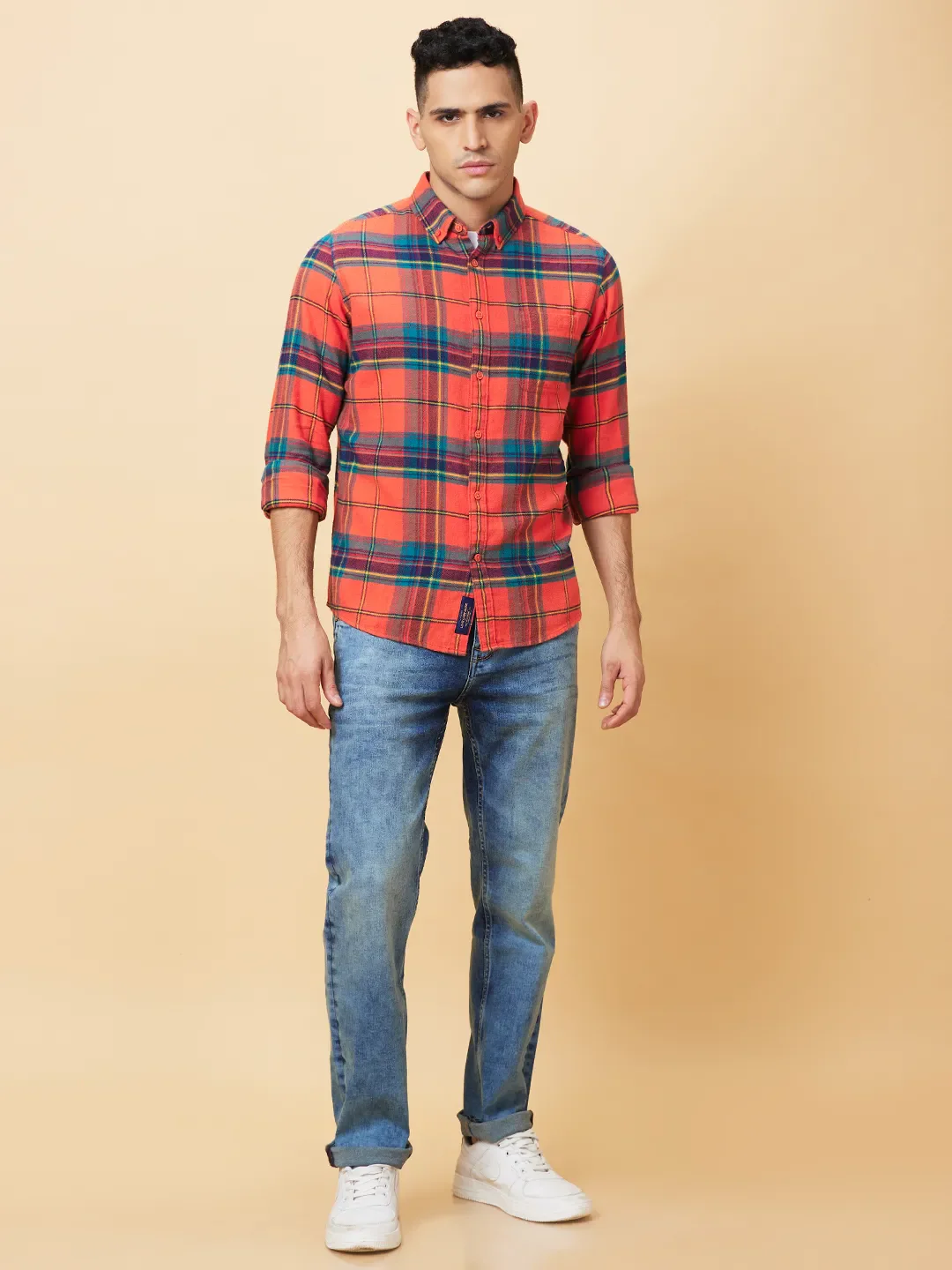 Yellow Slim Straight Fit Regular Collar Long Sleeves Men's Shirt by Being Human Clothing - Image 2