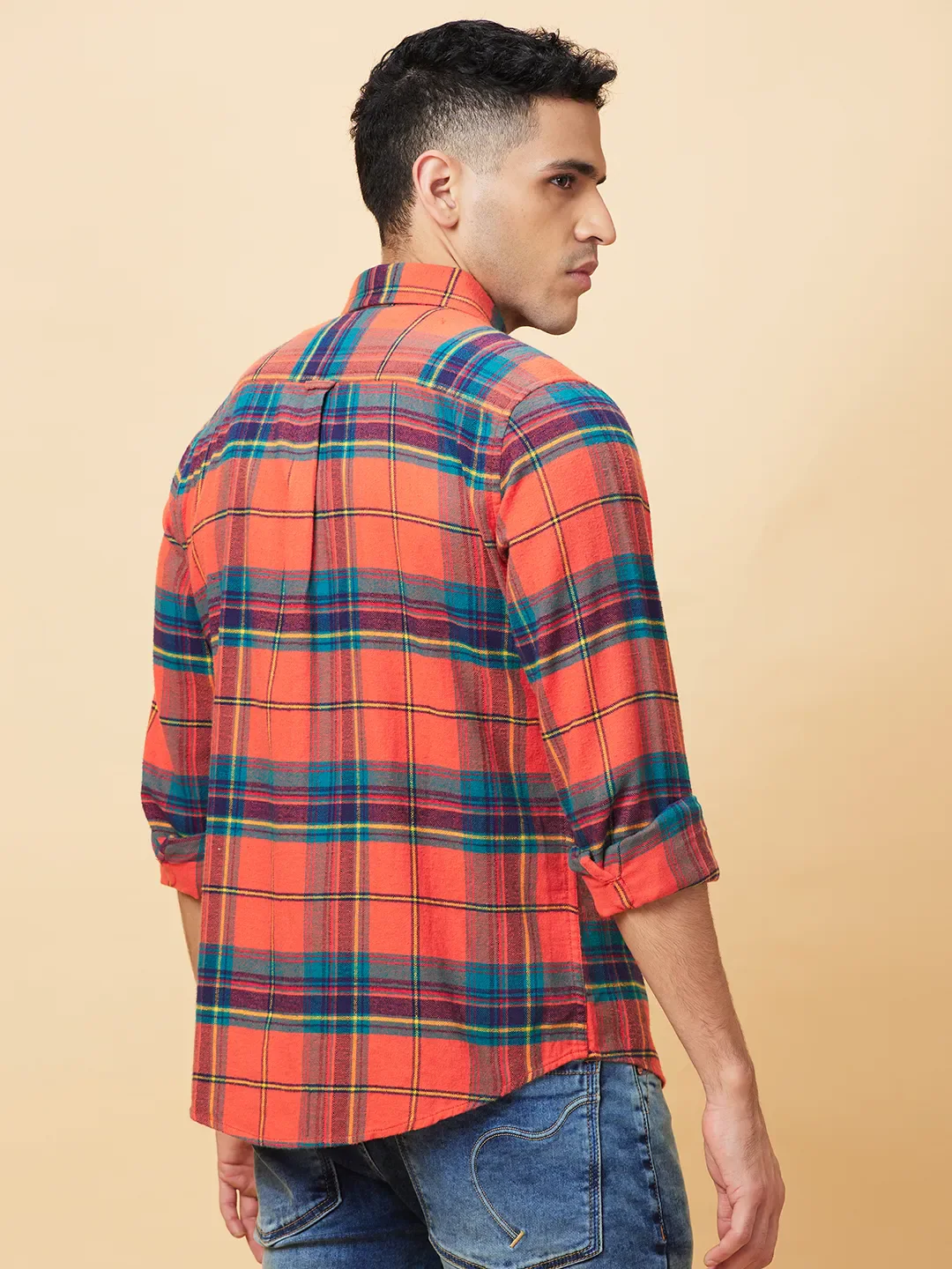 Yellow Slim Straight Fit Regular Collar Long Sleeves Men's Shirt by Being Human Clothing - Image 3
