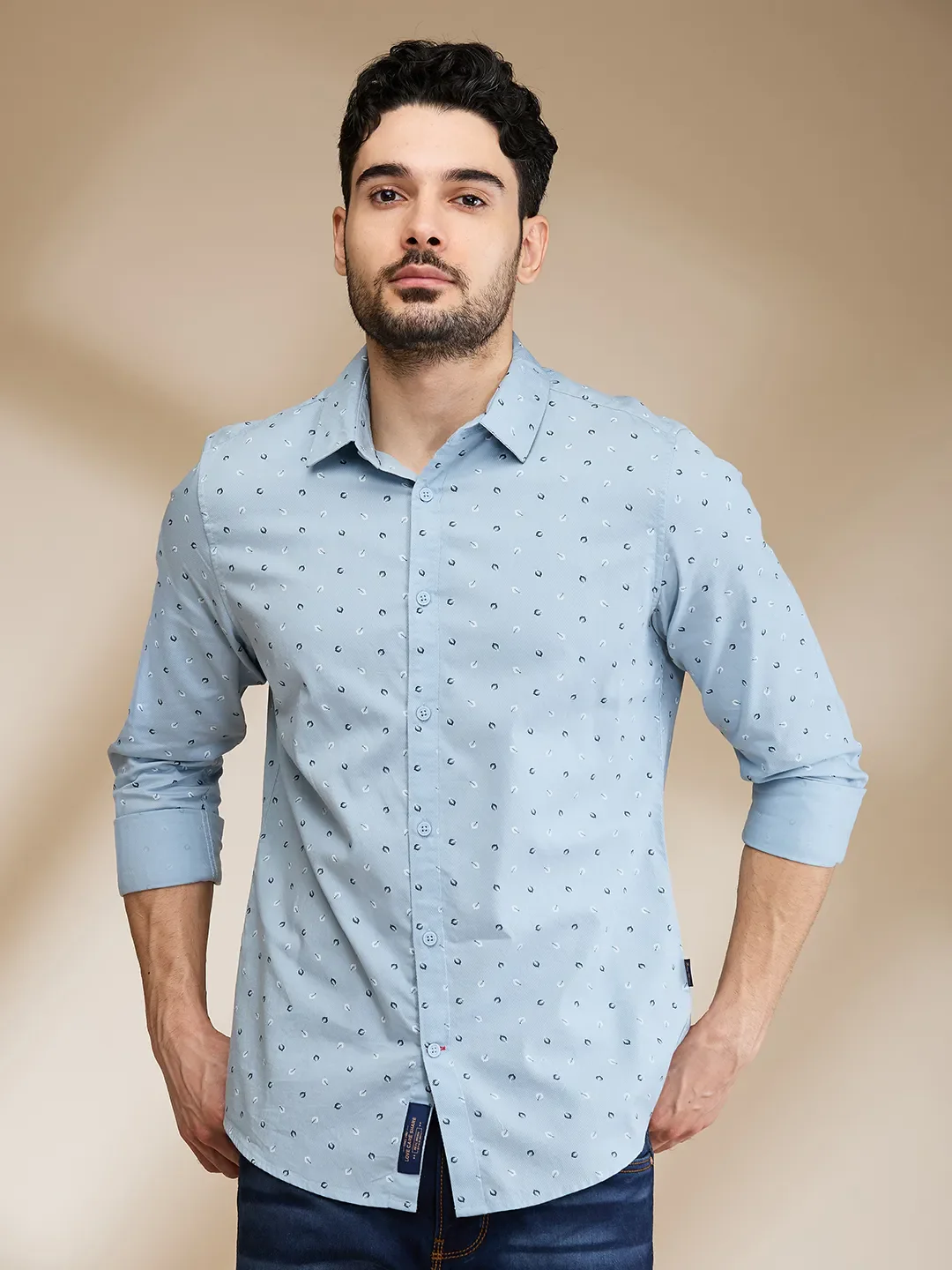 Blue Slim Straight Fit Regular Collar Long Sleeves Men's Shirt by Being Human Clothing