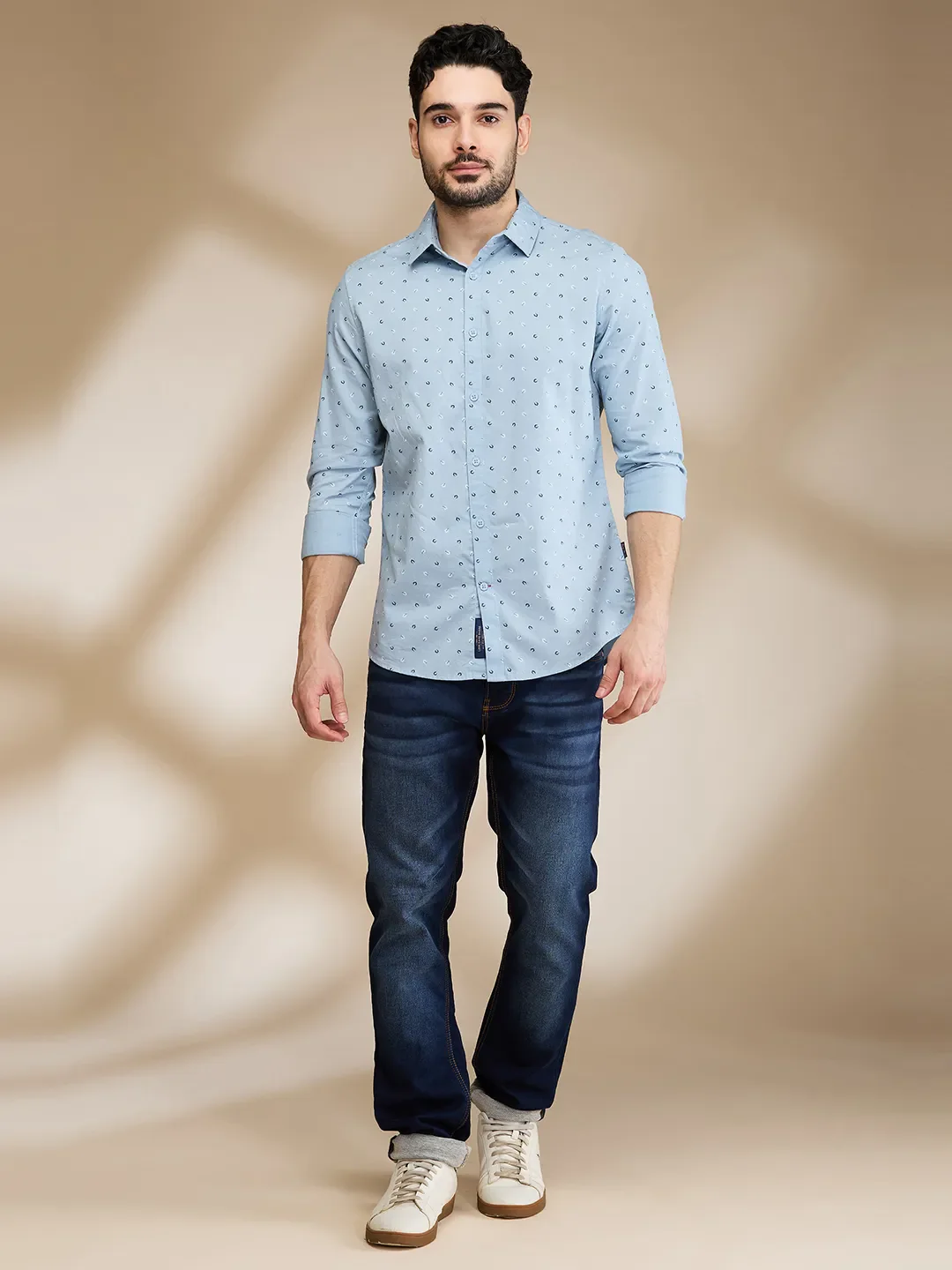 Blue Slim Straight Fit Regular Collar Long Sleeves Men's Shirt by Being Human Clothing - Image 2