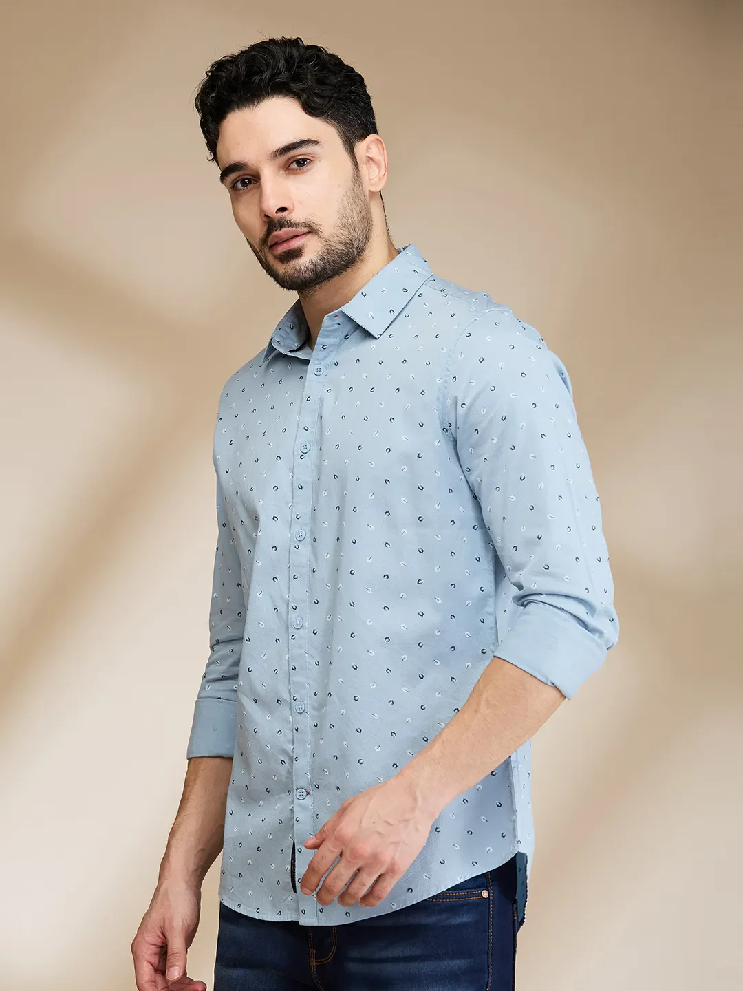 Blue Slim Straight Fit Regular Collar Long Sleeves Men's Shirt by Being Human Clothing - Image 4