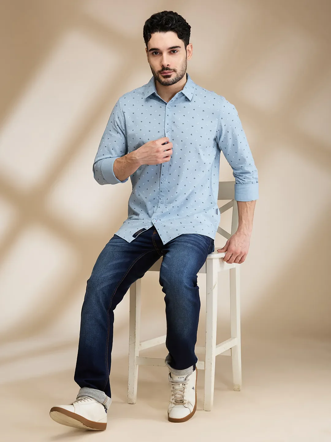 Blue Slim Straight Fit Regular Collar Long Sleeves Men's Shirt by Being Human Clothing - Image 6