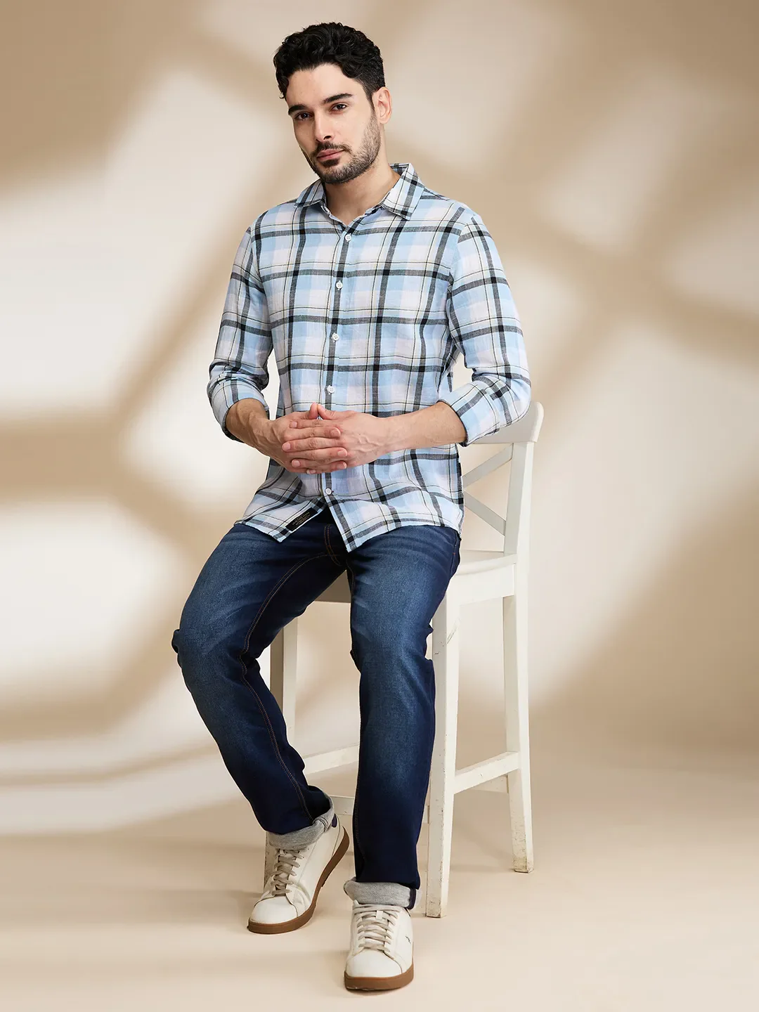 Blue Slim Straight Fit Regular Collar Long Sleeves Men's Shirt by Being Human Clothing - Image 6