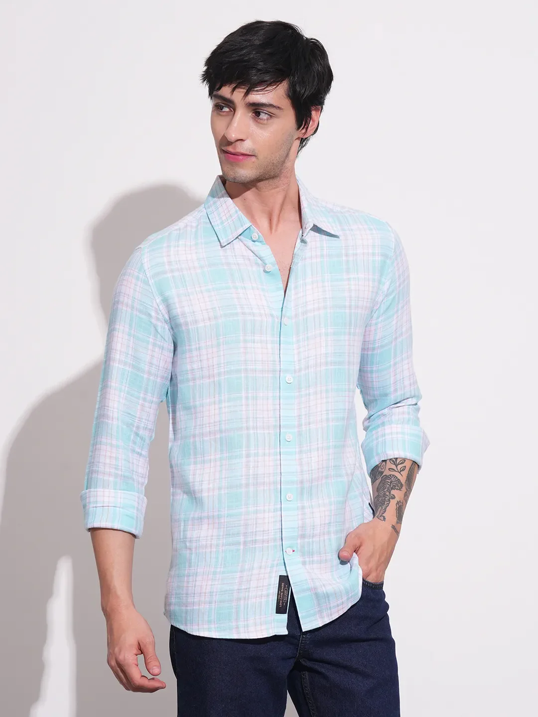 Aqua Slim Fit Regular Collar Men's Shirt by Being Human Clothing