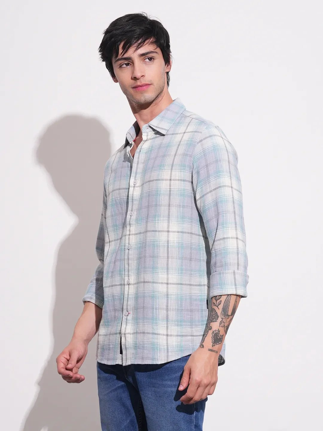 Blue Slim Straight Fit Regular Collar Long Sleeves Men's Shirt by Being Human Clothing - Image 2