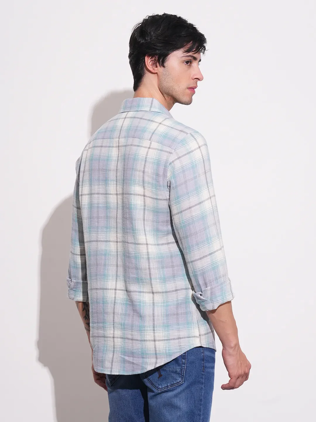 Blue Slim Straight Fit Regular Collar Long Sleeves Men's Shirt by Being Human Clothing - Image 3