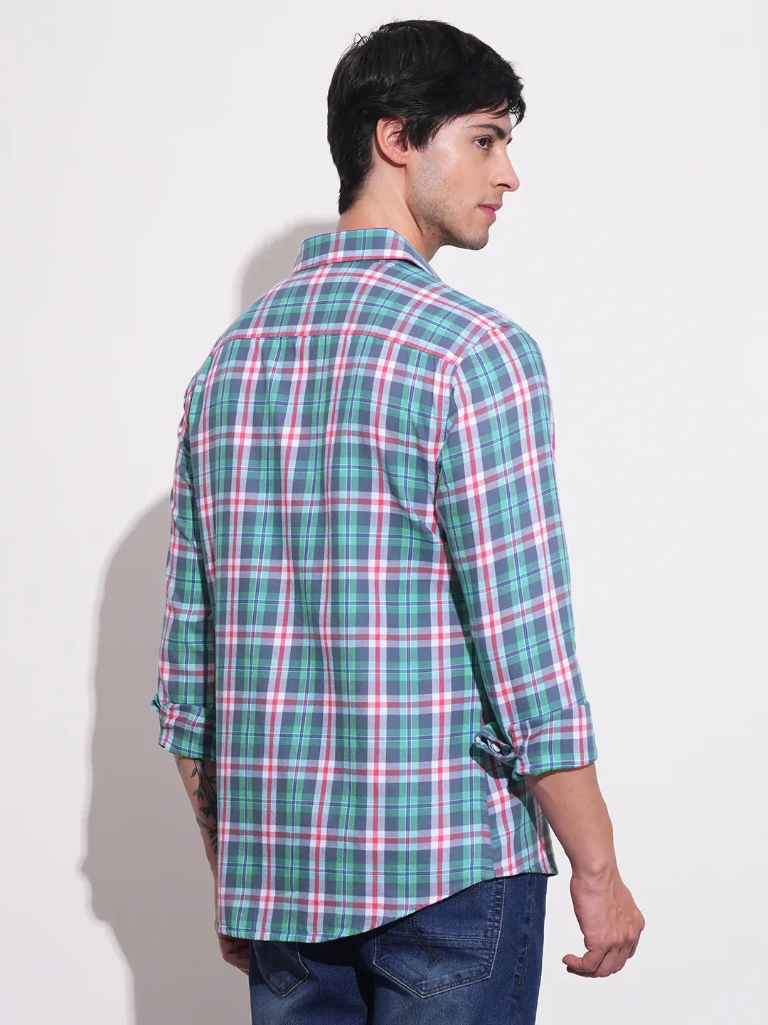 Blue Slim Straight Fit Regular Collar Long Sleeves Men's Shirt by Being Human Clothing - Image 3