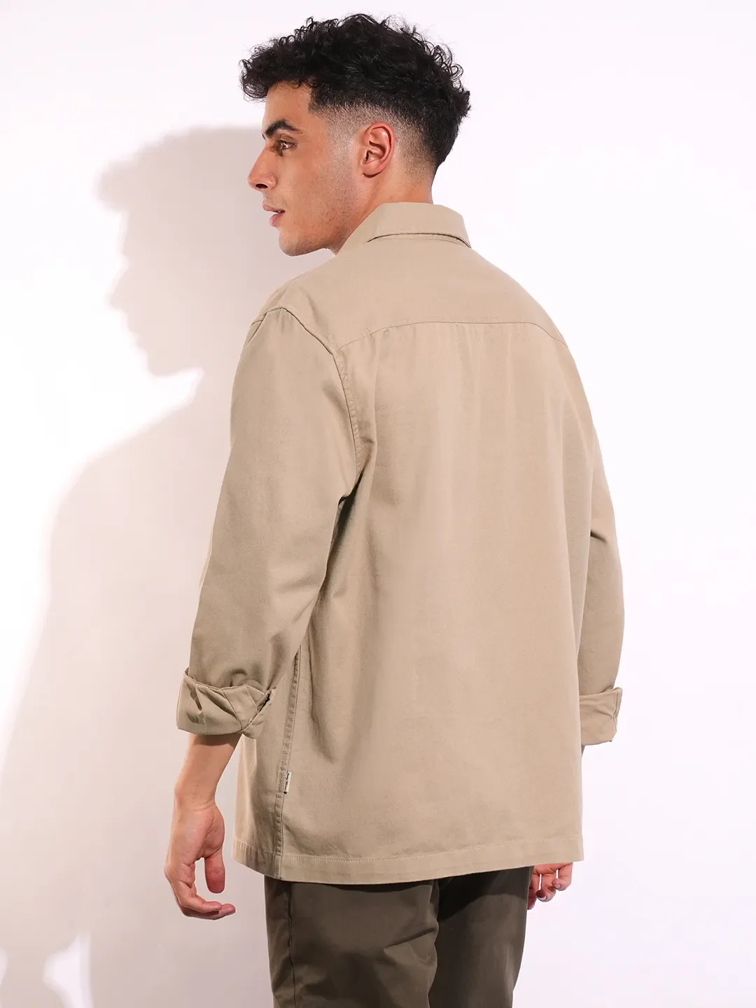 Beige Moderno Fit Regular Collar Long Sleeves Men's Shirt by Being Human Clothing - Image 3
