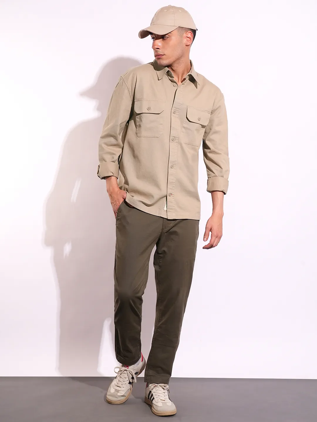 Beige Moderno Fit Regular Collar Long Sleeves Men's Shirt by Being Human Clothing - Image 4