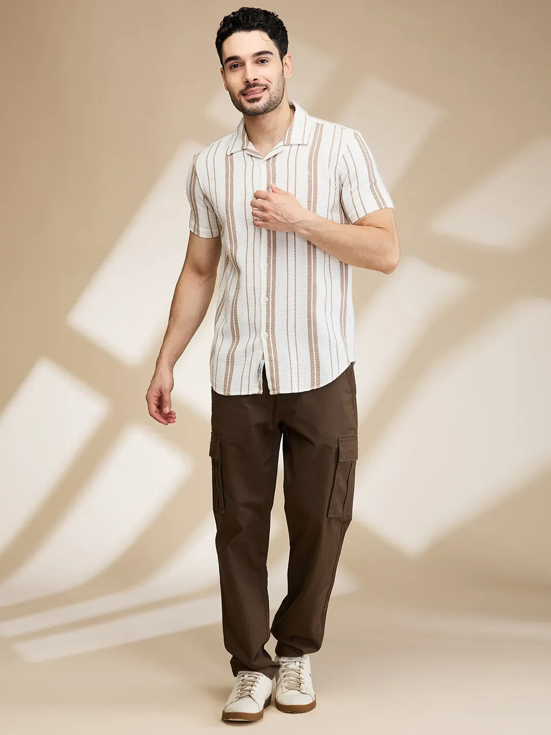 Beige Slim Fit Regular Collar Men's Shirt by Being Human Clothing - Image 2