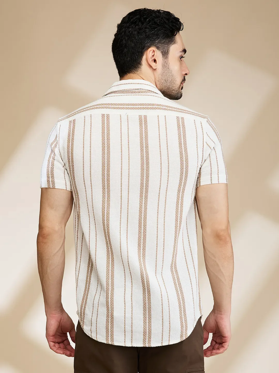 Beige Slim Fit Regular Collar Men's Shirt by Being Human Clothing - Image 3