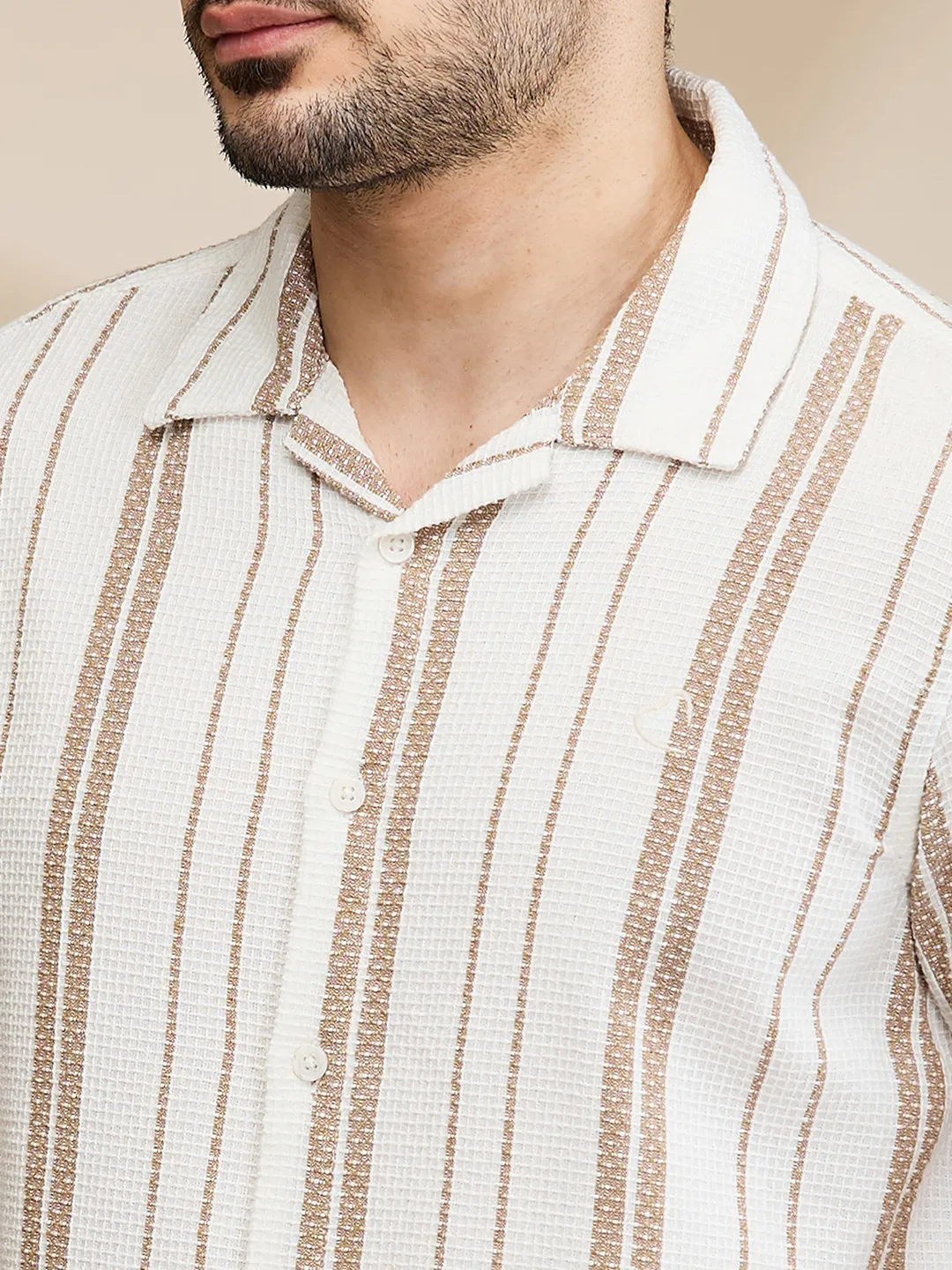 Beige Slim Fit Regular Collar Men's Shirt by Being Human Clothing - Image 5