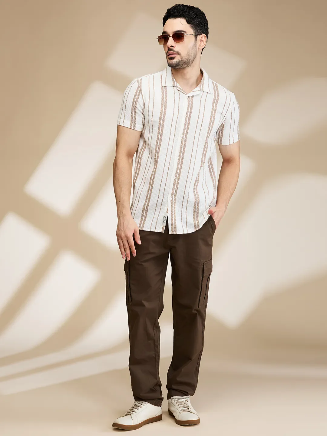 Beige Slim Fit Regular Collar Men's Shirt by Being Human Clothing - Image 6