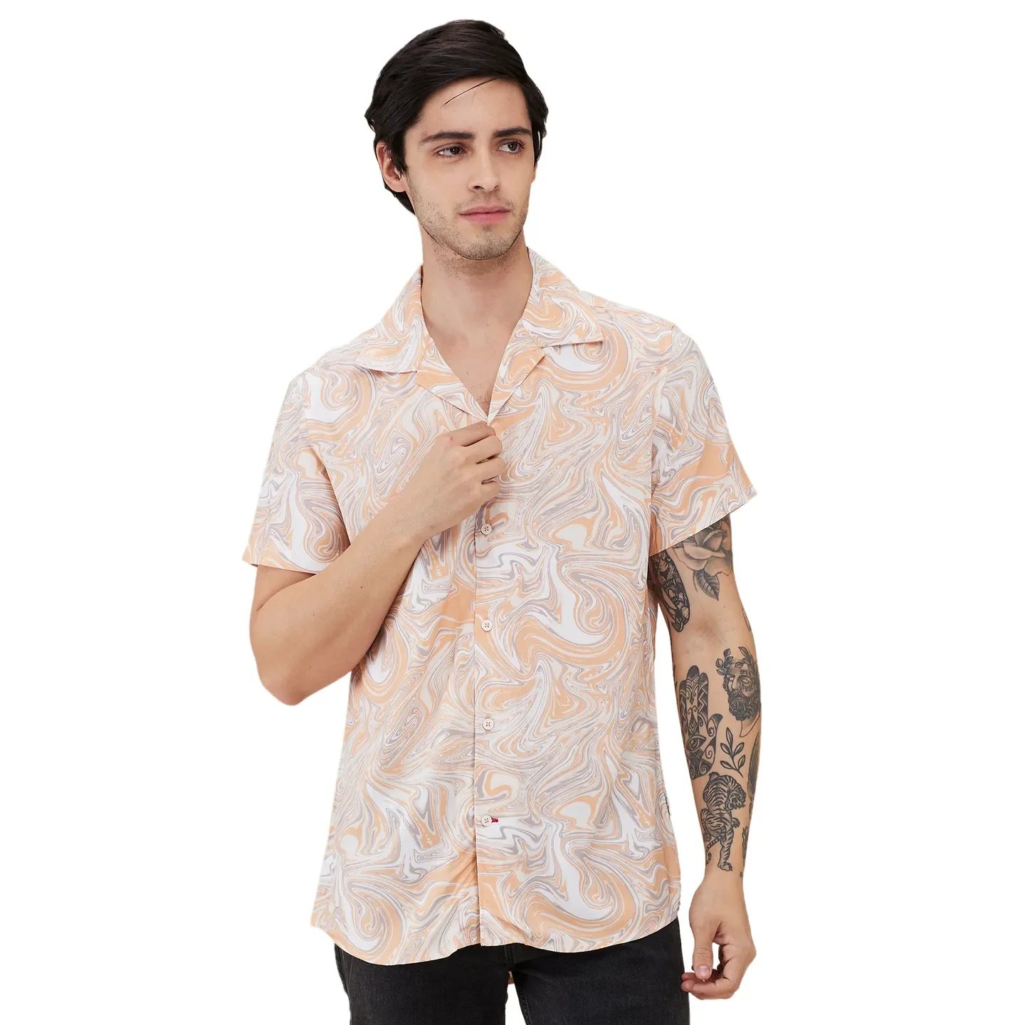 Beige Slim Fit Resort Collar Men's Shirt by Being Human Clothing
