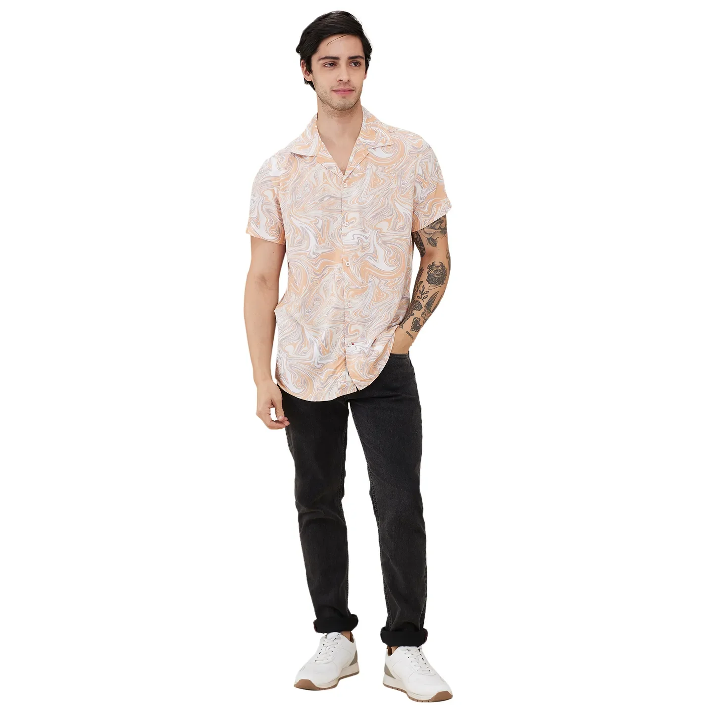 Beige Slim Fit Resort Collar Men's Shirt by Being Human Clothing - Image 2